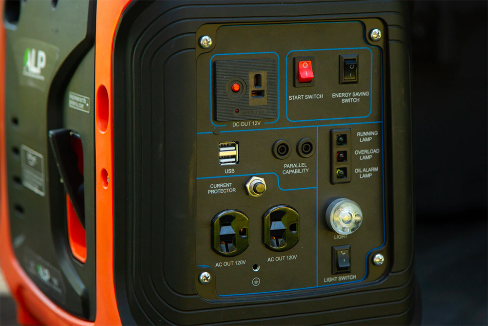 alp1 000 watt generator orange black back view