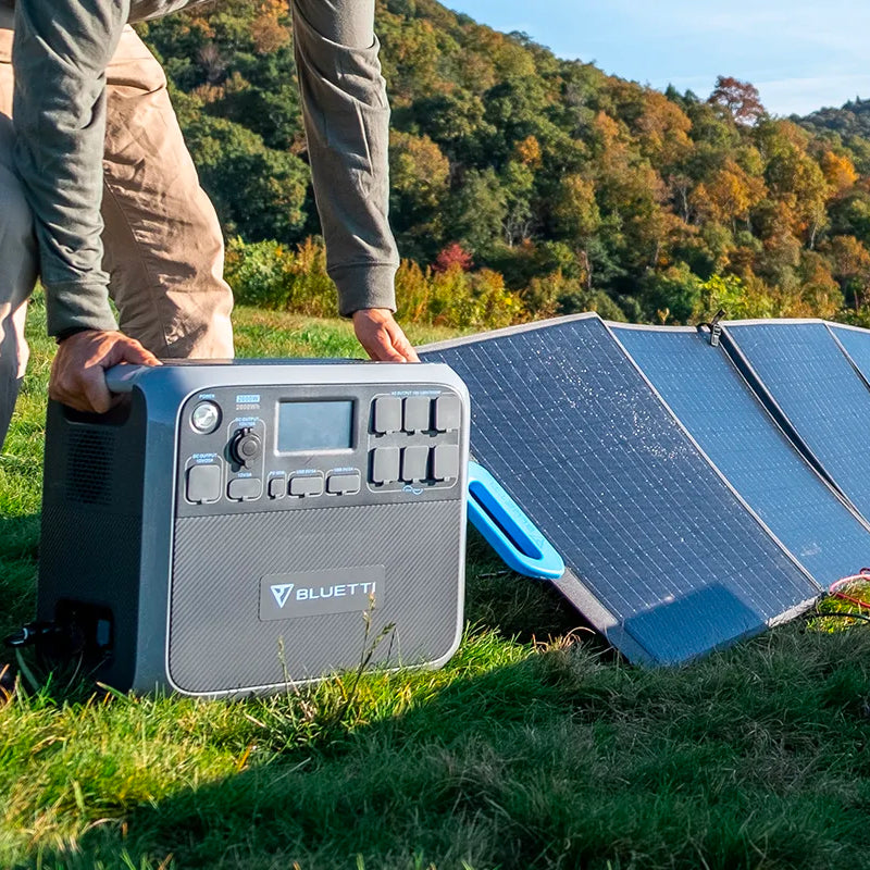     AC200p power station with solar panels