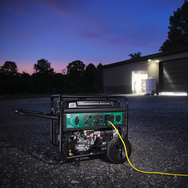    Onan P9500DF generator plugged in at night