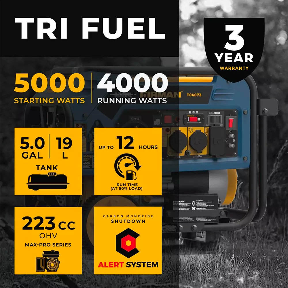 Firman T04073 Tri Fuel Generator - 4000 Watt