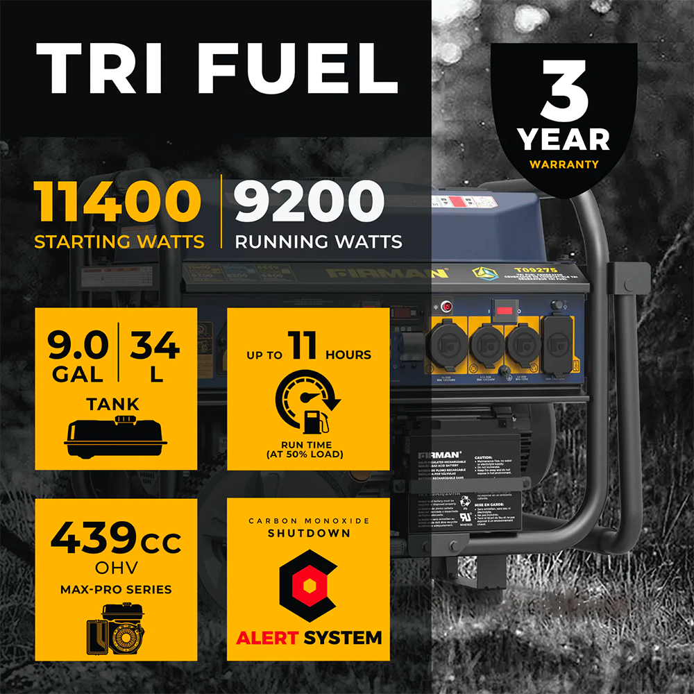 T09275 generator tri fuel features