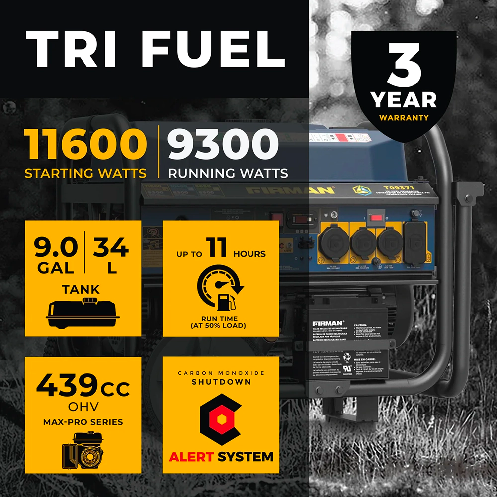 Firman T09371 Tri Fuel Generator - 11600 Watt