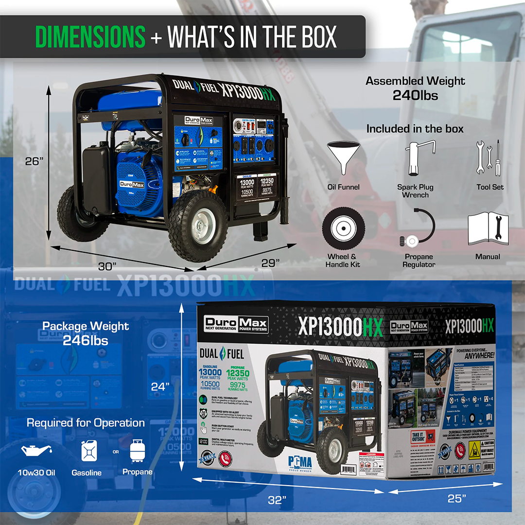 XP13000HX dimensions and box contents