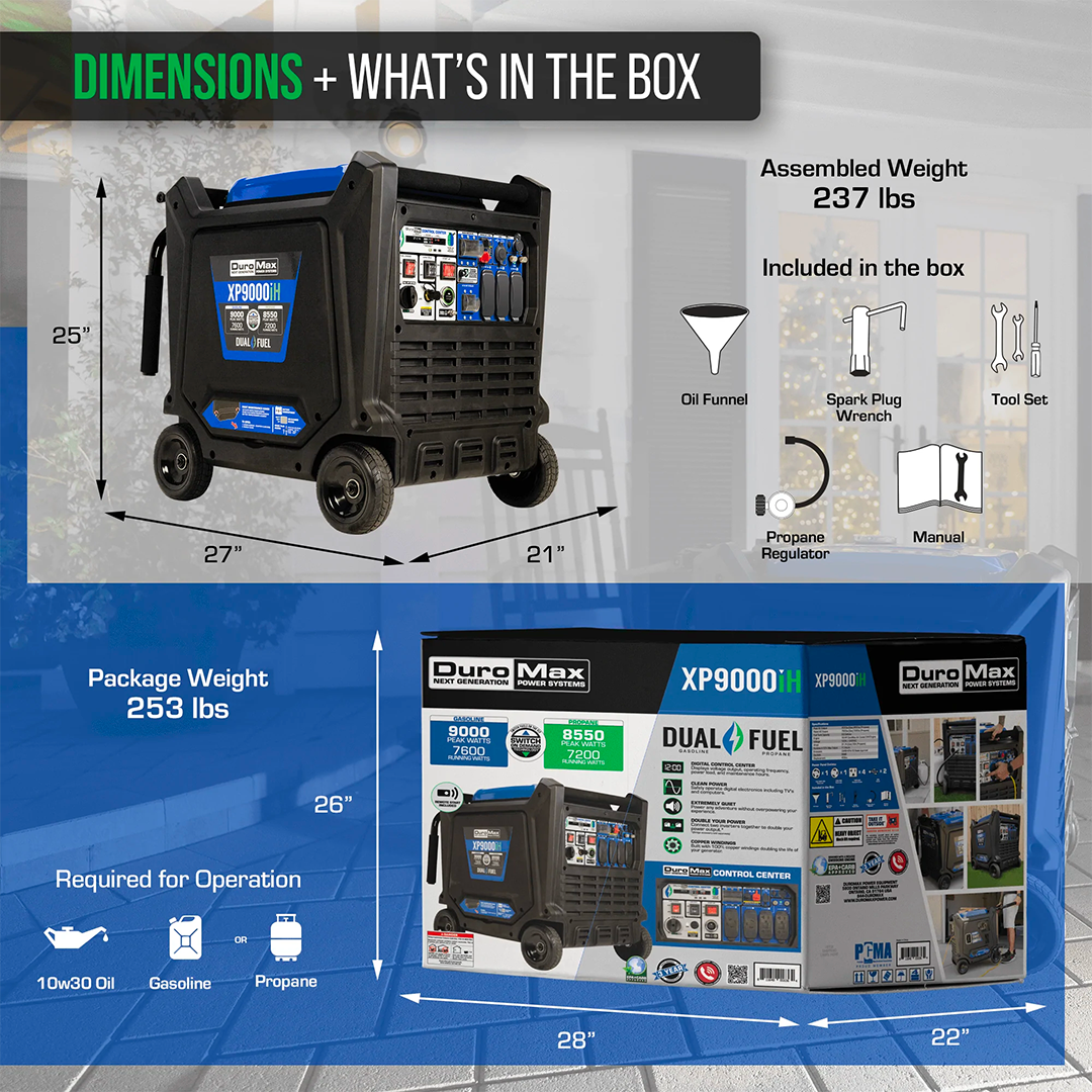 XP9000iH dimensions and box contents