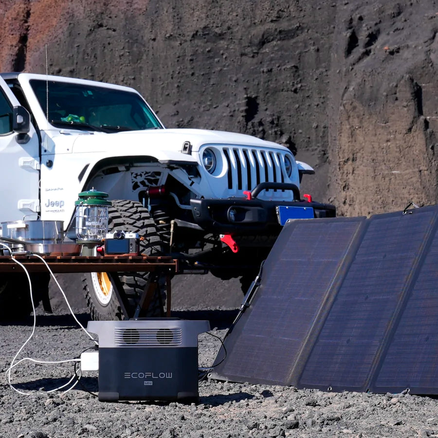 EcoFlow power station charging with solar panels